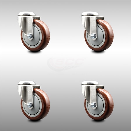 Service Caster 4 Inch 316SS Maroon Polyurethane Wheel Swivel Bolt Hole Caster Set SCC SCC-SS316BH20S414-PPUB-MRN-4